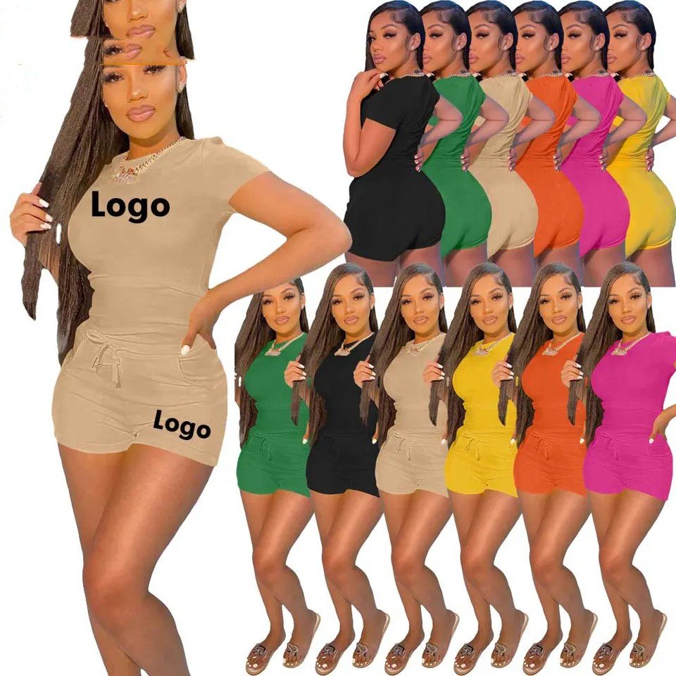 Wholesale Custom 2 Piece Shorts Set 90% Polyester 10% Spandex Women's Cropped Top Joggers Set Biker Shorts Yoga Two Piece Sets