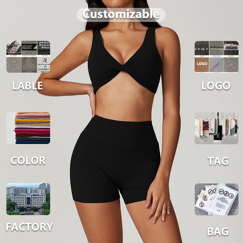 XW-TZ8796-6 Wholesale Twisted Design Scrunch Butt Solid Color Sportswear Plus Size Gym Fitness Yoga Women's Sets