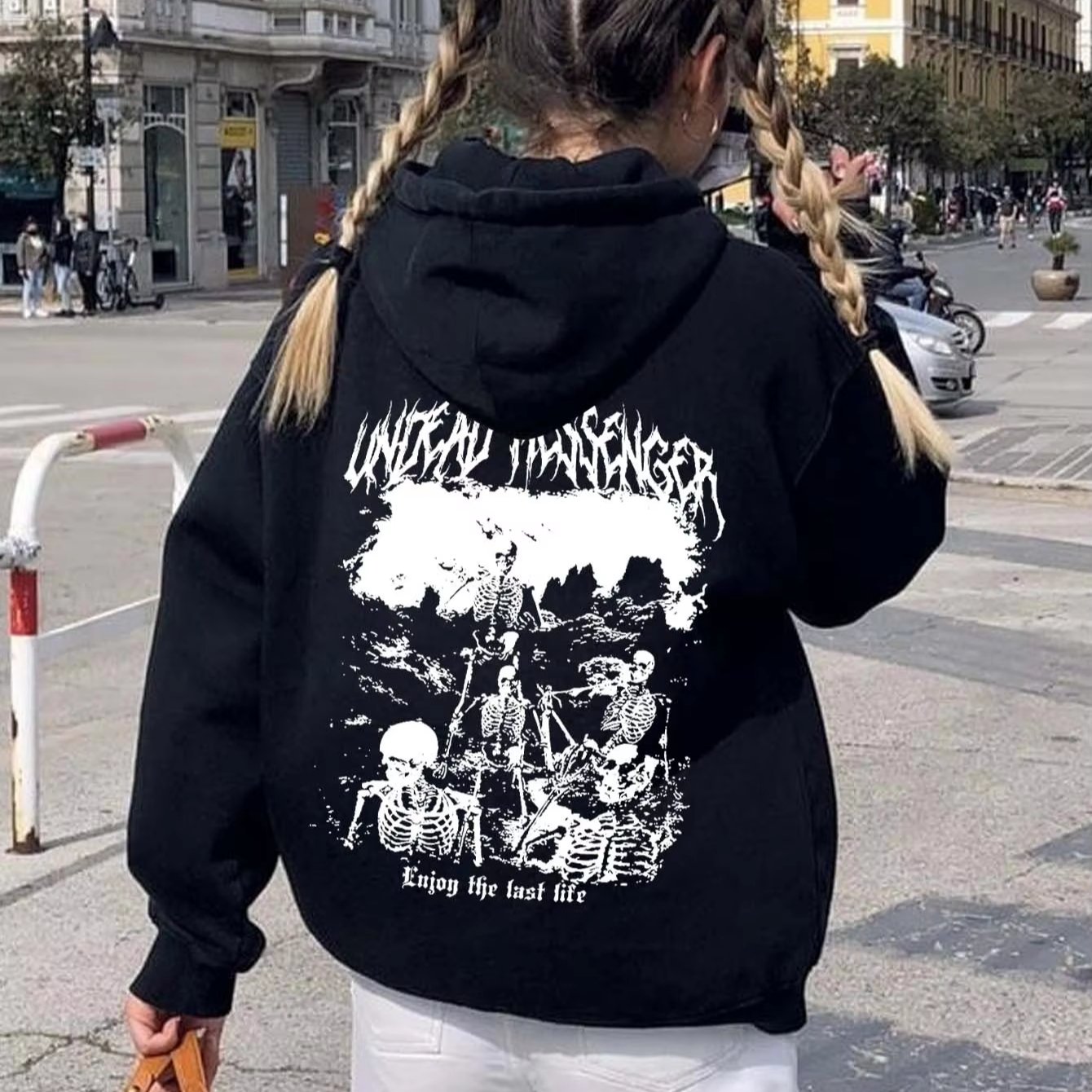 Women's Sweatshirt Fashion Clothing Double Sided Printed Black Sweatshirt Casual Pullover Sweatshirt Women