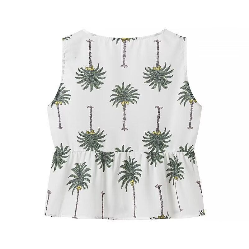 PB&ZA set woman 2 pieces 2024 Fashion printed pants suit Vintage sleeveless Tank Tops Female + Pants Women's suit