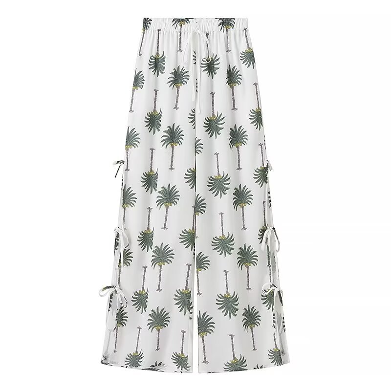 PB&ZA set woman 2 pieces 2024 Fashion printed pants suit Vintage sleeveless Tank Tops Female + Pants Women's suit