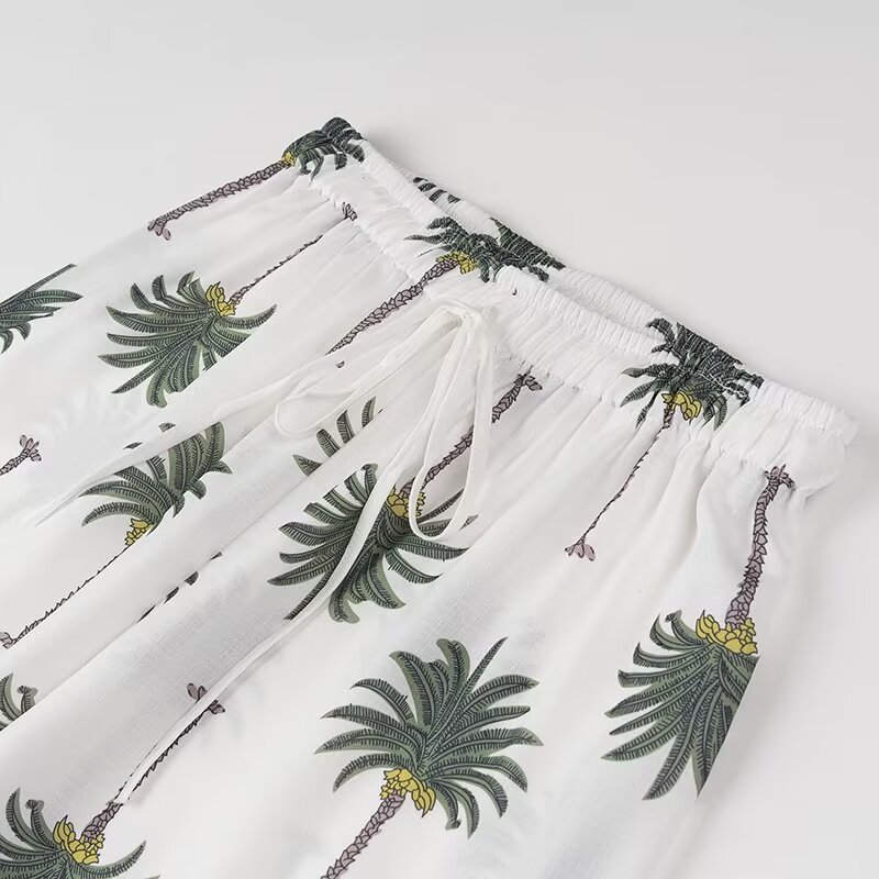 PB&ZA set woman 2 pieces 2024 Fashion printed pants suit Vintage sleeveless Tank Tops Female + Pants Women's suit