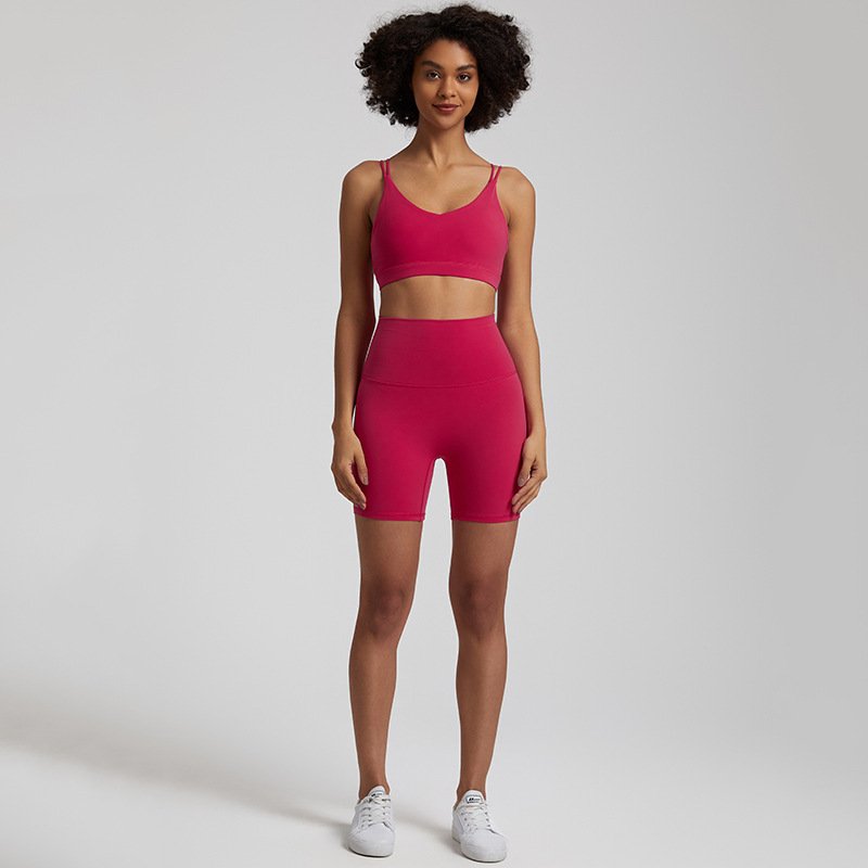 Custom Logo Yoga Shorts Set for Women Fitness Workout Pants Sports Straps Bra Athletic Wear 2 Piece Gym Yoga Biker Shorts Suit
