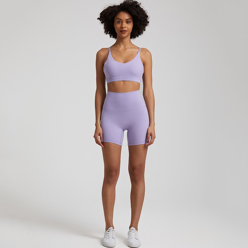 Custom Logo Yoga Shorts Set for Women Fitness Workout Pants Sports Straps Bra Athletic Wear 2 Piece Gym Yoga Biker Shorts Suit
