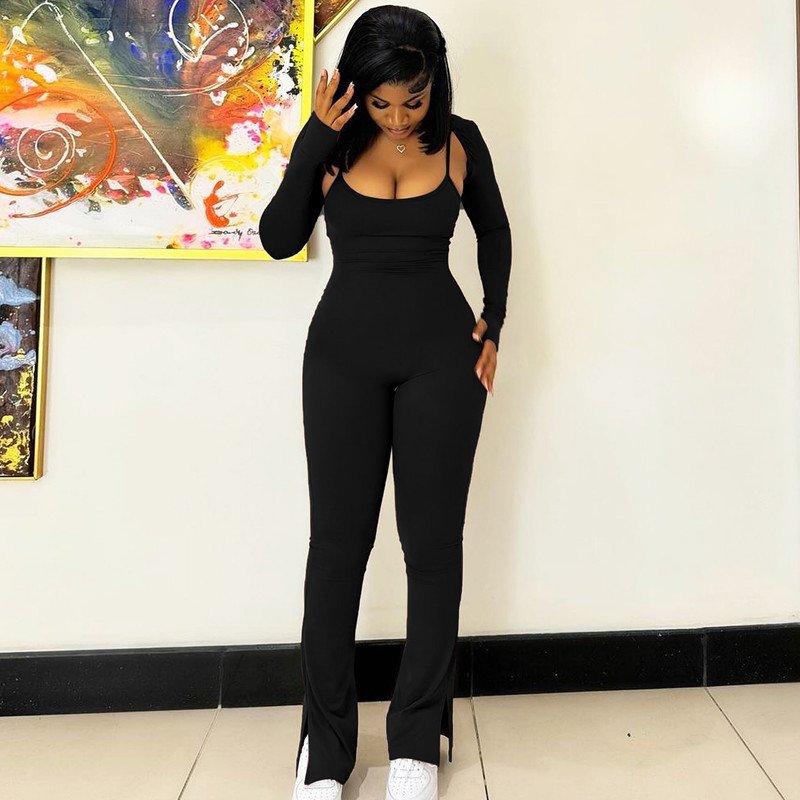 Women's clothing 2024 Long Sleeve Jumpsuits With Shawl Soild Fitness Yoga Jumpsuit Fashion Slim Two Piece Set Sportswear