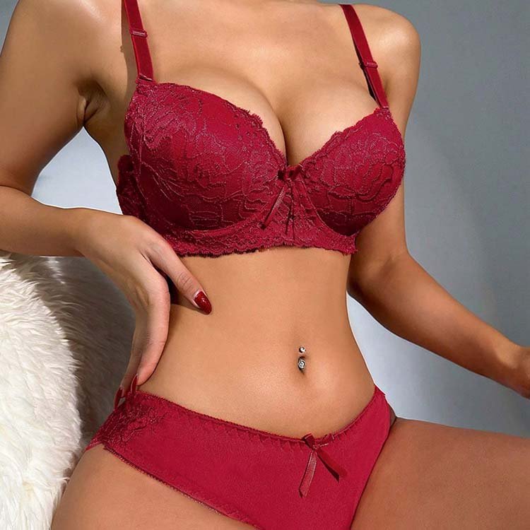 New Design Luxury Floral Lace Bra And Panties Sets With Sex Lift Support For Women's Underwear Lingerie Set