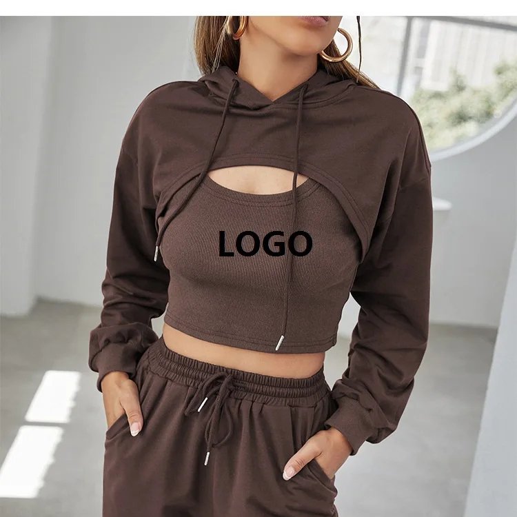 Factory custom logo jogging suit cut long sleeve women's tracksuit plus velvet warm women's tracksuit pants and hoodie set