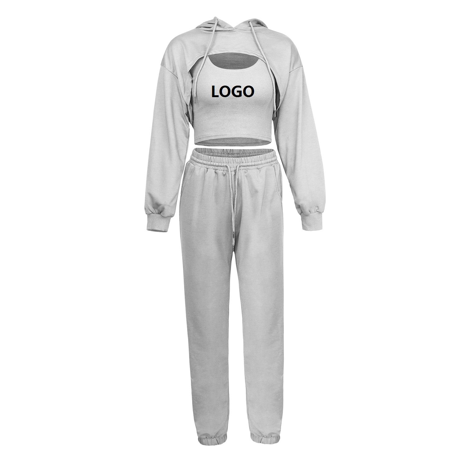 Factory custom logo jogging suit cut long sleeve women's tracksuit plus velvet warm women's tracksuit pants and hoodie set