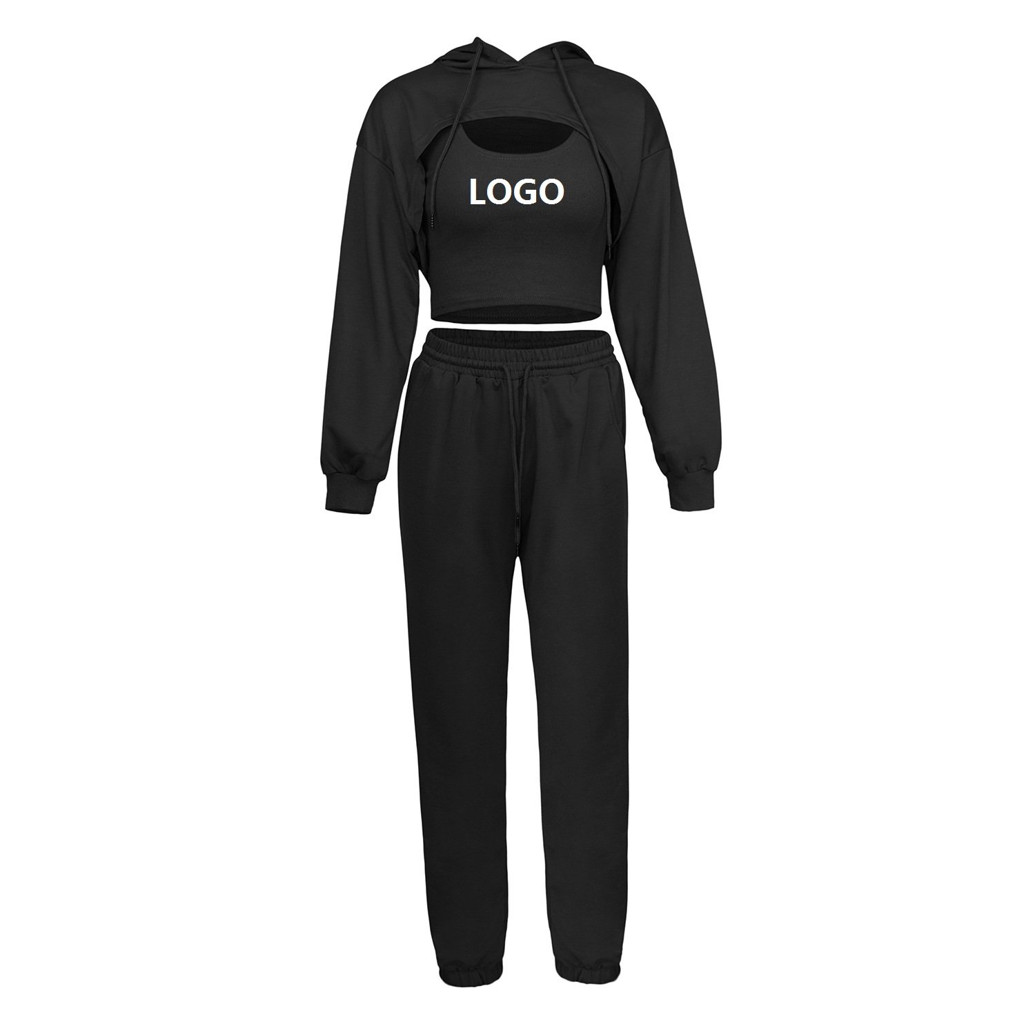 Factory custom logo jogging suit cut long sleeve women's tracksuit plus velvet warm women's tracksuit pants and hoodie set