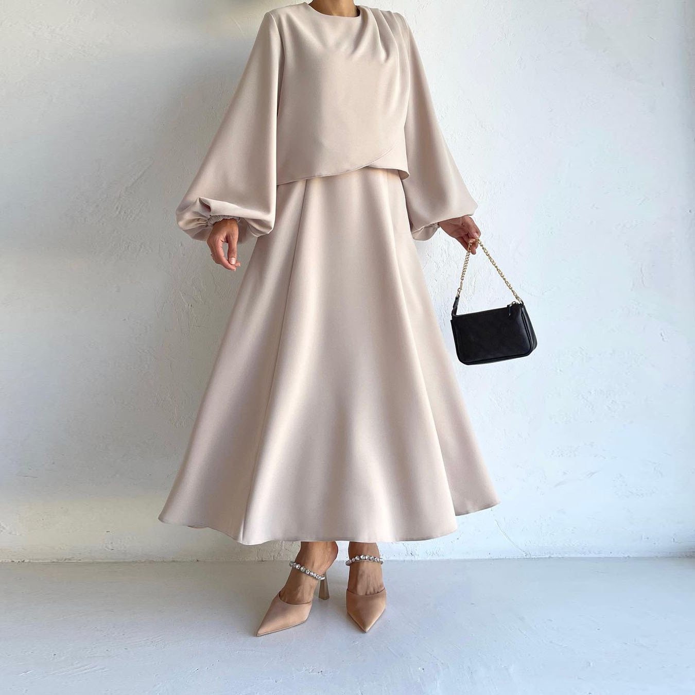 Boutique Wholesale 2024 Autumn New Fashionable Bubble Sleeve Top Large hem Half skirt Women's Set