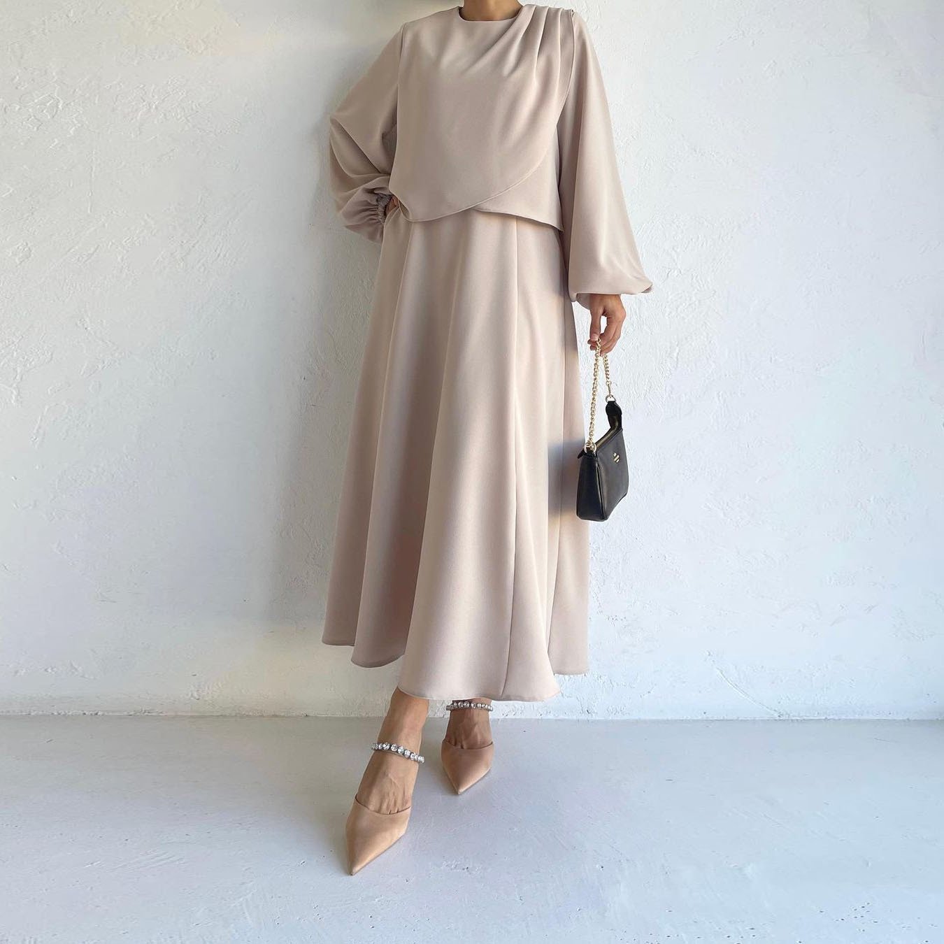 Boutique Wholesale 2024 Autumn New Fashionable Bubble Sleeve Top Large hem Half skirt Women's Set