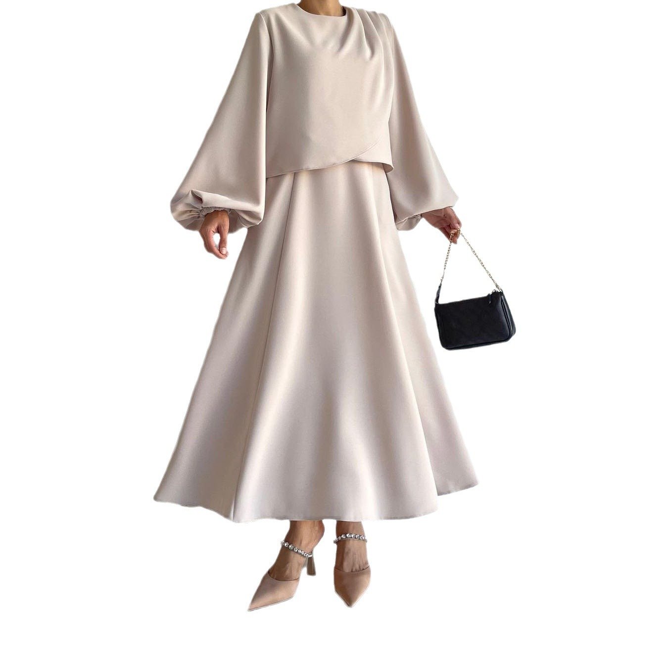 Boutique Wholesale 2024 Autumn New Fashionable Bubble Sleeve Top Large hem Half skirt Women's Set