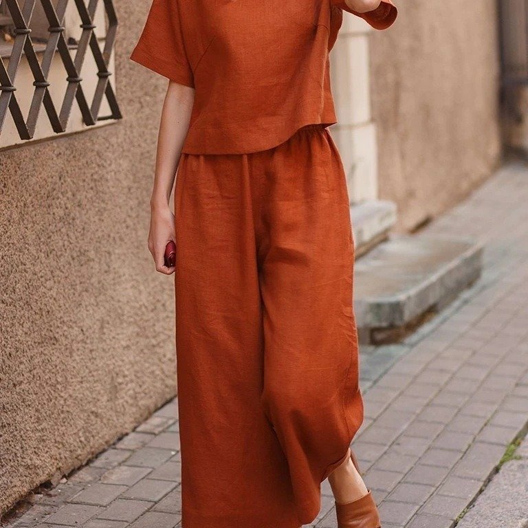 Custom Logo Wholesale Women's New Linen Sets Casual Loose Solid Color Set Ladies Loose Breathable Two-piece Set