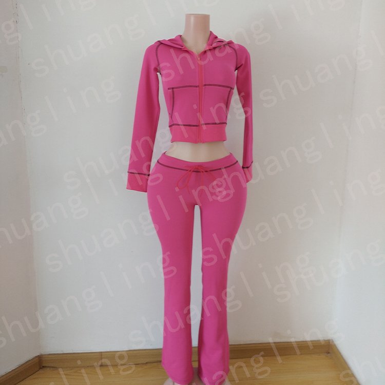 Two Piece Set Women Clothing Basics Zipper Hoodie Jacket And Flared Pants Loungewear Women Sets Custom Logo Waffle Knit Sets