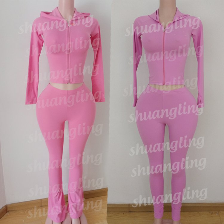 Lounge wear Women Set Custom logo Workout Fitness Two pieces Leggings Outfits Yoga Jacket Hoodie flare pant Women Tracksuit Set