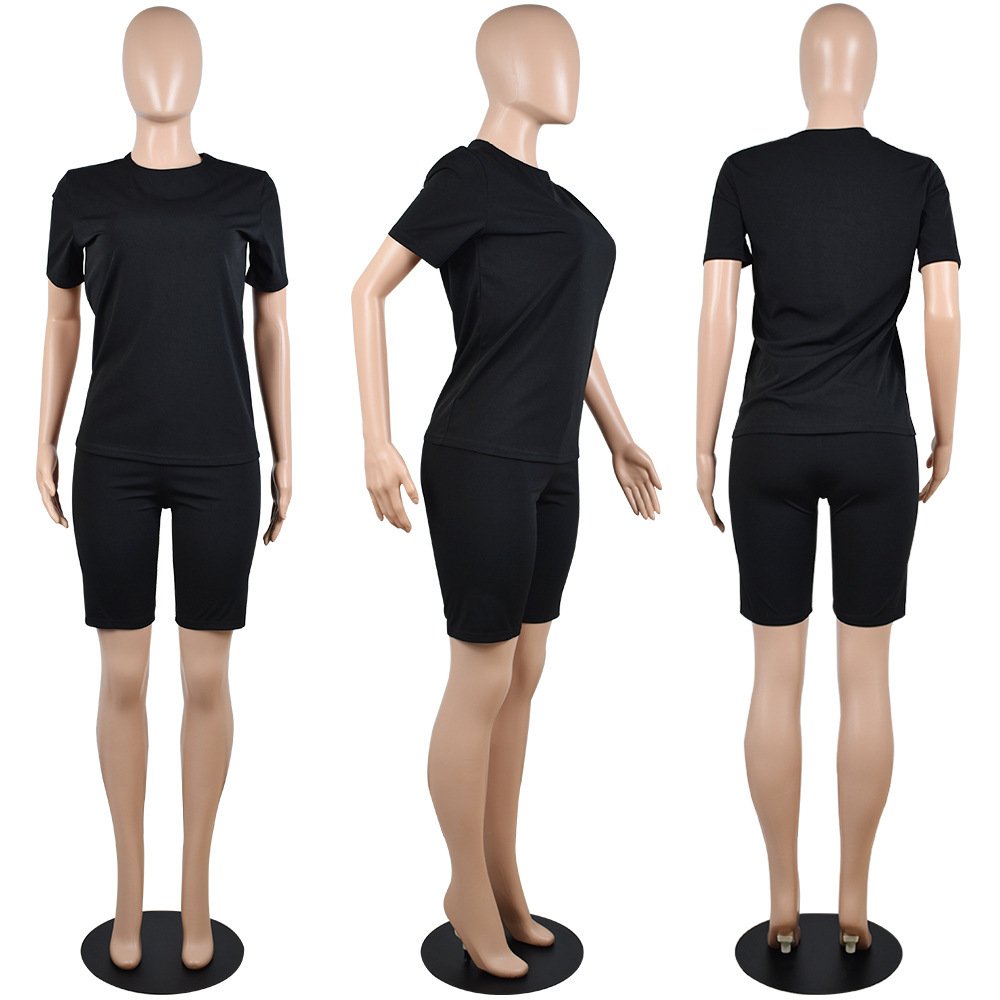 2022 New Arrivals Summer Womens Biker Shorts 2 Piece Set Women Custom T Shirt Two Piece Biker Short Set