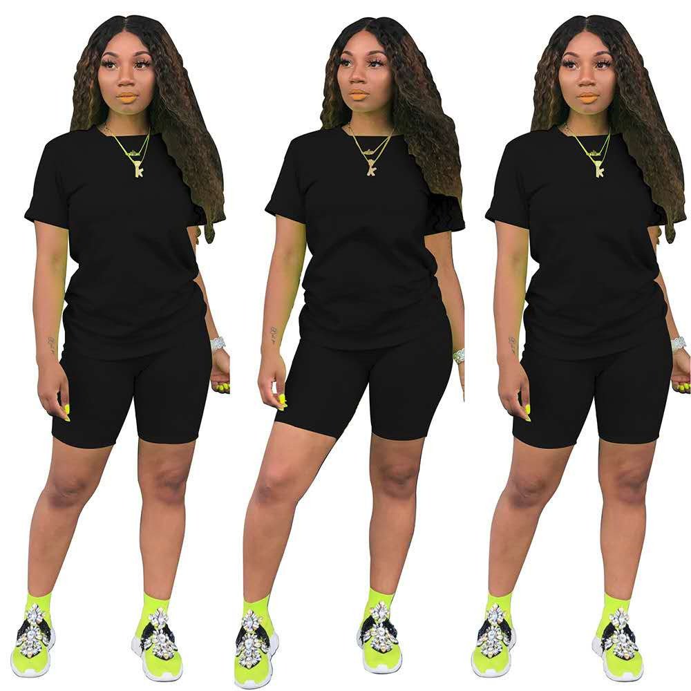 2022 New Arrivals Summer Womens Biker Shorts 2 Piece Set Women Custom T Shirt Two Piece Biker Short Set