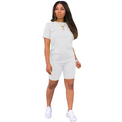 2022 New Arrivals Summer Womens Biker Shorts 2 Piece Set Women Custom T Shirt Two Piece Biker Short Set