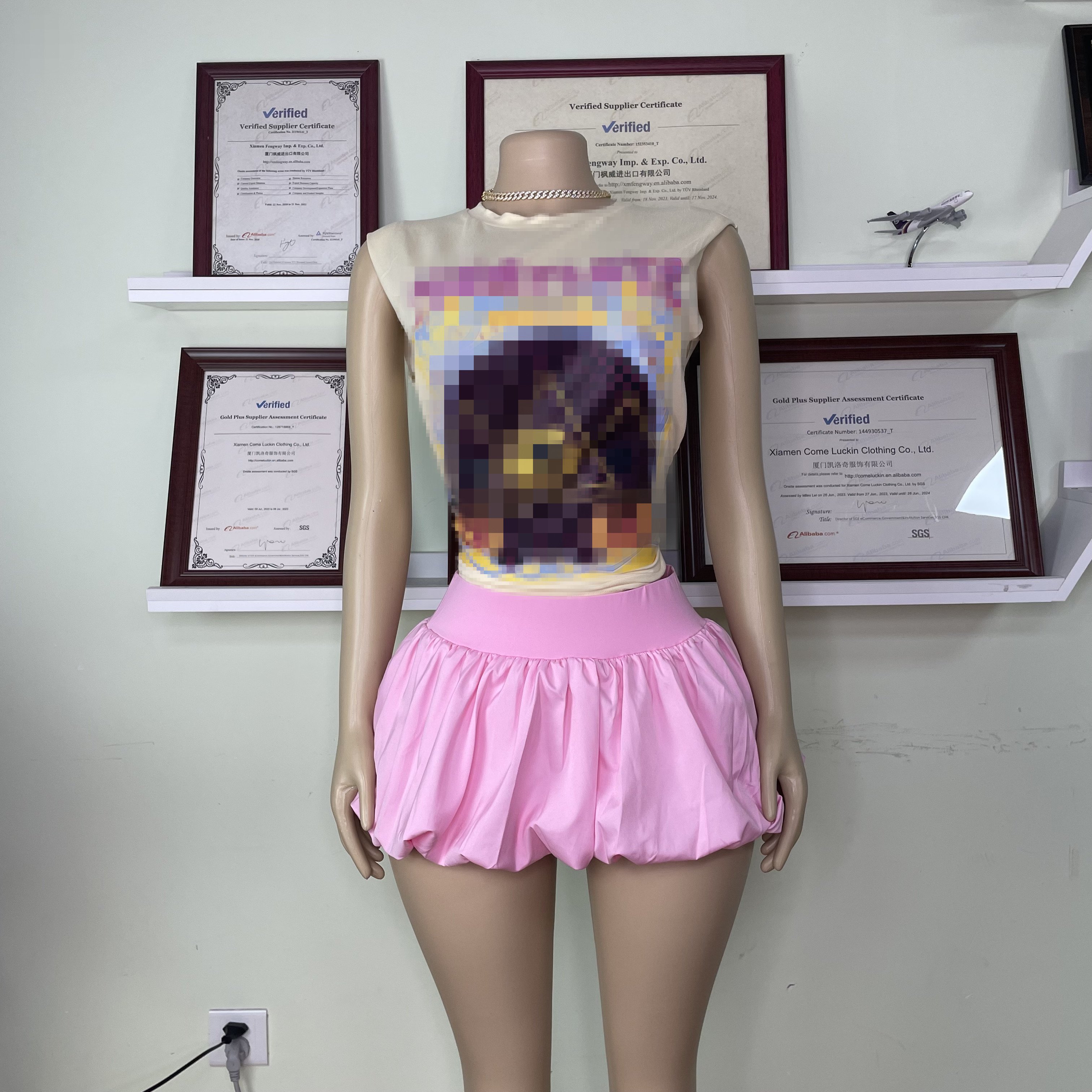 2024 summer female Graphic Print Shirt And Mini Skirt Set Fashion Casual 2 Piece Sets For Women