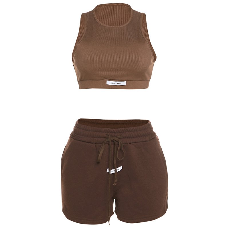 Private label Women Halter Yoga Crop Top And Shorts Gym Fitness sets Casual Solid Trousers Suit Sports Wear