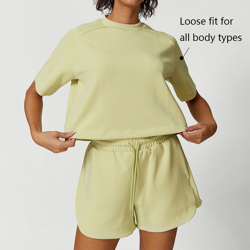 XW-PTS2420 Trending Loose Fit Drawstring Elastic Waistband Sportswear Colorful Plus Size Gym Fitness Yoga Women's Two Pcs Sets
