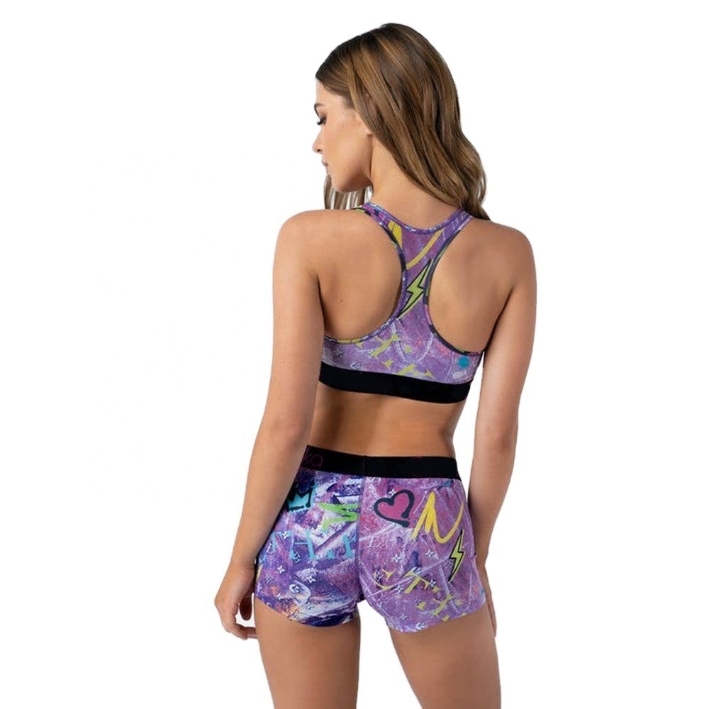 New Women's Summer Sports Two-Piece Set Custom Underwear Biker Shorts Bra Digital Printed Polyester Ethica Sets