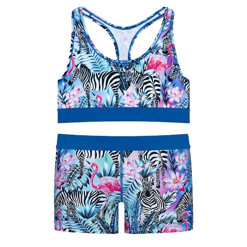 New Women's Summer Sports Two-Piece Set Custom Underwear Biker Shorts Bra Digital Printed Polyester Ethica Sets