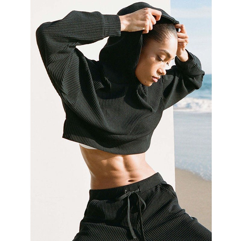 al yoga women's activewear threaded loose casual hooded sweatsuit
