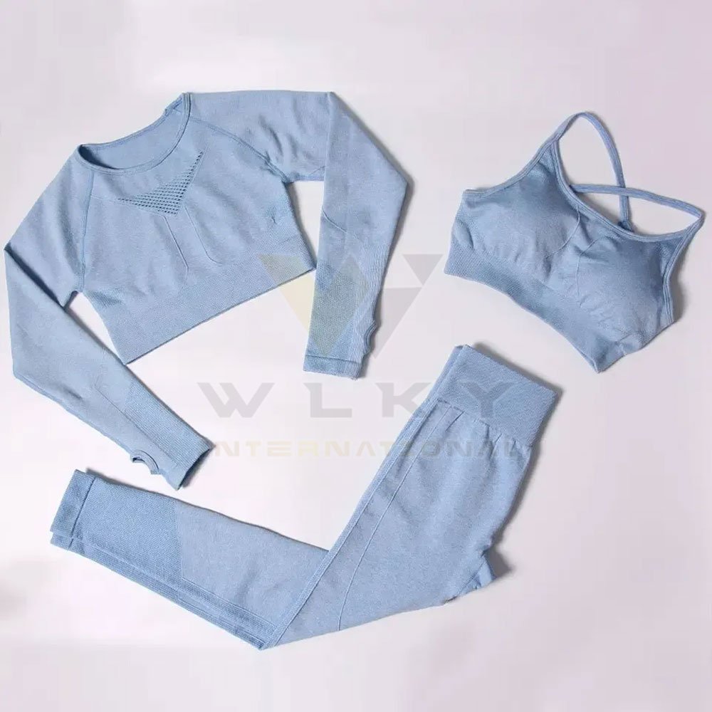 Custom Women Long Sleeve Fitness Sport Workout Clothing 3 Pieces Yoga Set Suit Gym Fitness Sets