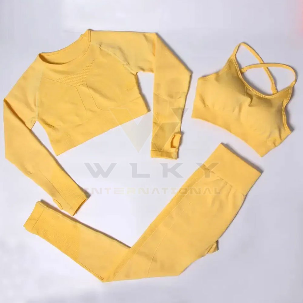 Custom Women Long Sleeve Fitness Sport Workout Clothing 3 Pieces Yoga Set Suit Gym Fitness Sets
