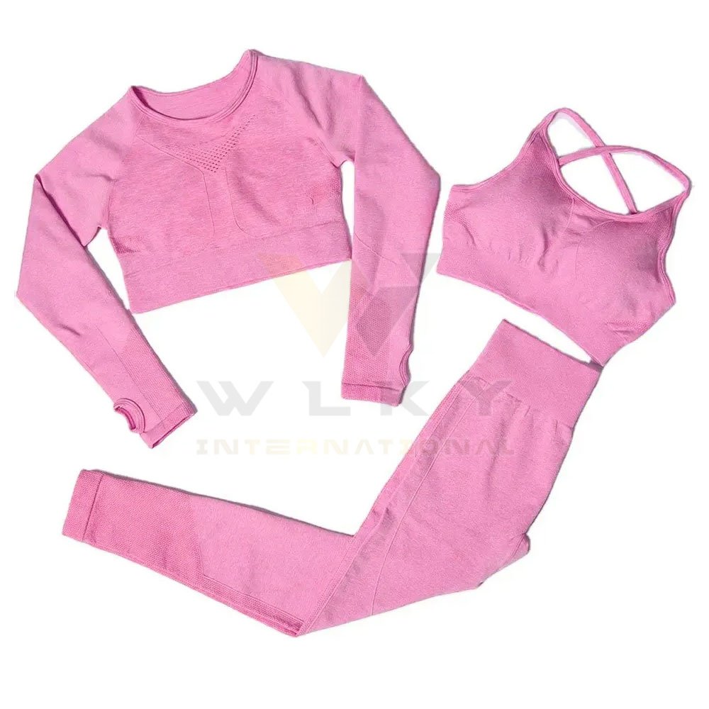 Custom Women Long Sleeve Fitness Sport Workout Clothing 3 Pieces Yoga Set Suit Gym Fitness Sets