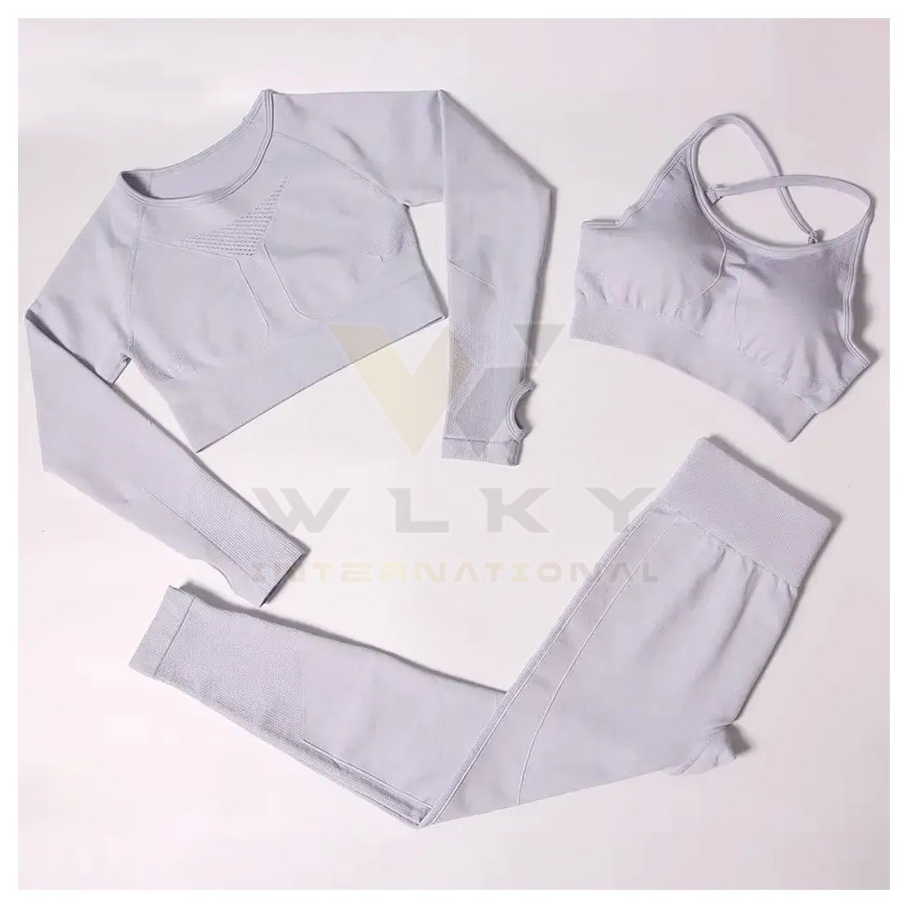 Custom Women Long Sleeve Fitness Sport Workout Clothing 3 Pieces Yoga Set Suit Gym Fitness Sets