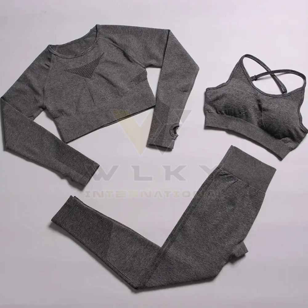 Custom Women Long Sleeve Fitness Sport Workout Clothing 3 Pieces Yoga Set Suit Gym Fitness Sets