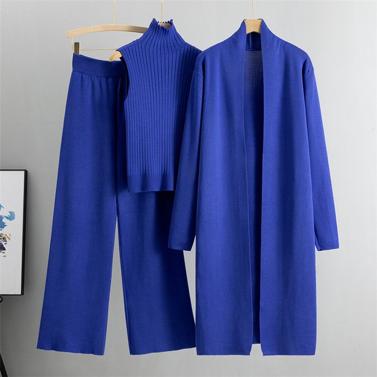 LE2609 2024 Autumn Commuter Women'S Suit Lazy Knit Suit Sleeveless Vest Sweater Cardigan Wholesale Three Sets Winter Sweater Set