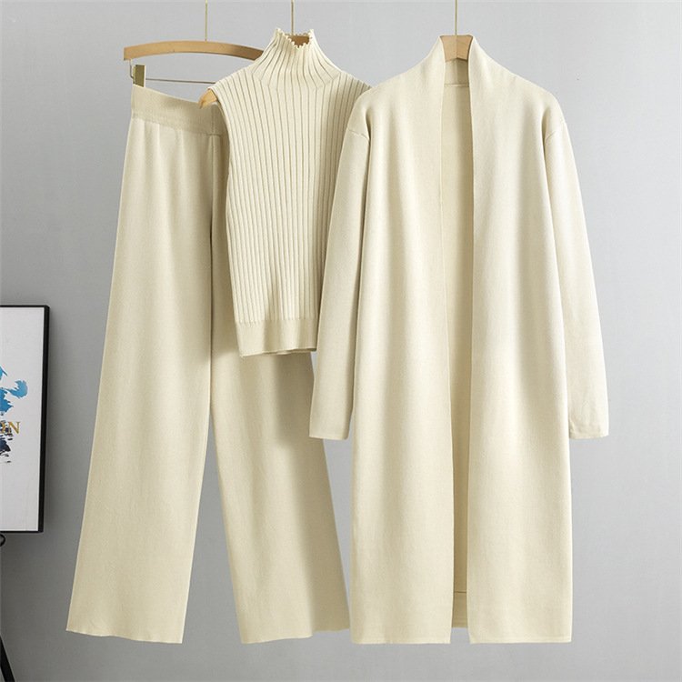 LE2609 2024 Autumn Commuter Women'S Suit Lazy Knit Suit Sleeveless Vest Sweater Cardigan Wholesale Three Sets Winter Sweater Set