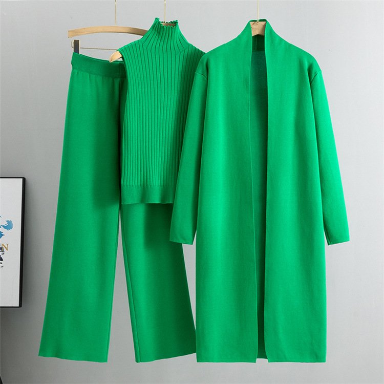 LE2609 2024 Autumn Commuter Women'S Suit Lazy Knit Suit Sleeveless Vest Sweater Cardigan Wholesale Three Sets Winter Sweater Set