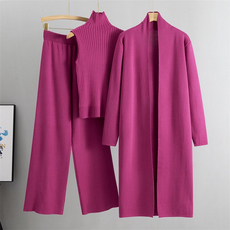 LE2609 2024 Autumn Commuter Women'S Suit Lazy Knit Suit Sleeveless Vest Sweater Cardigan Wholesale Three Sets Winter Sweater Set