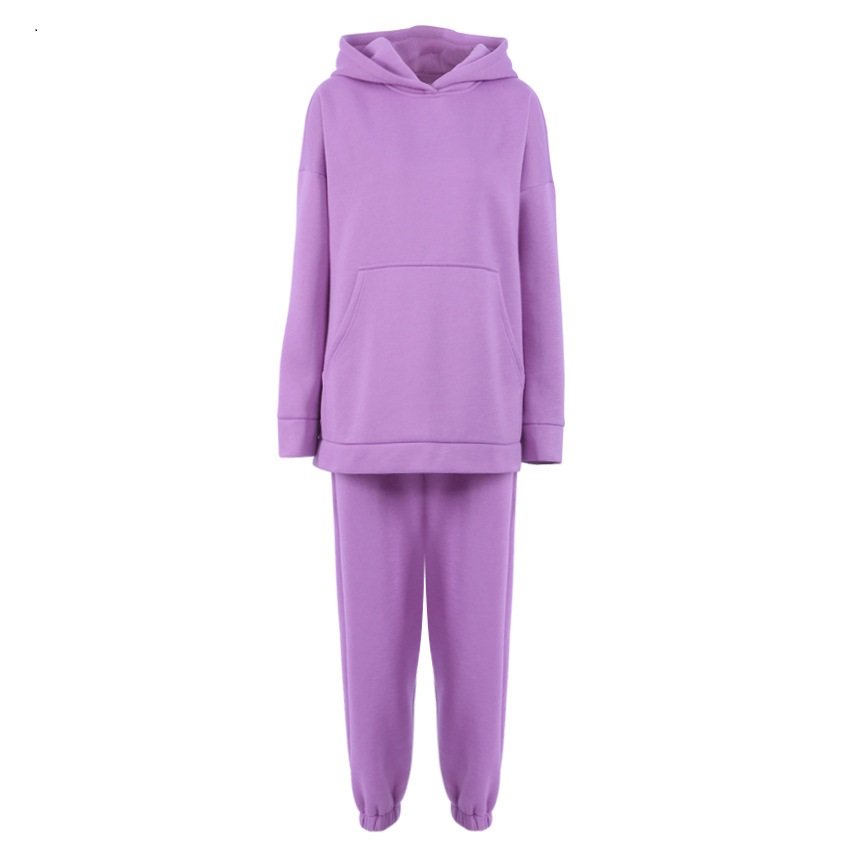 OEM Custom Leisure Sports Two Piece Hoodie Suit Set women's hooded pocket Sweatpants Loose thick Women Jogger Tracksuit
