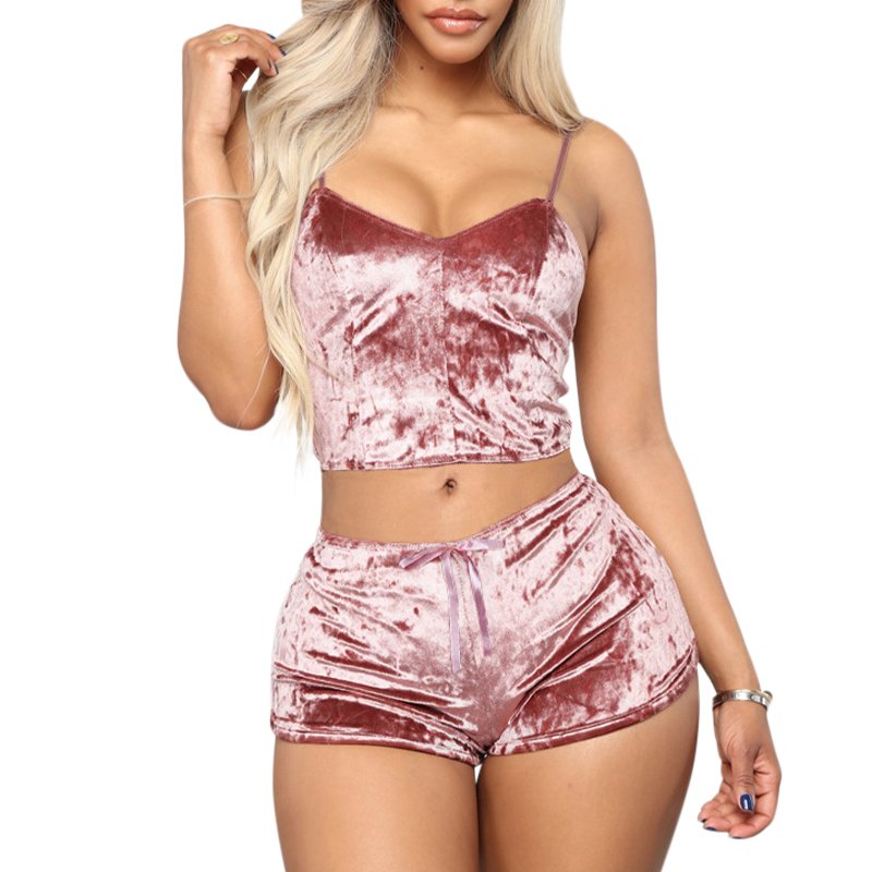 Women's Sexy Slim-Fit V-Neck Lingerie Multi-Color Casual Two-Piece Underwear Set Sleeveless Top and Shorts for Summer
