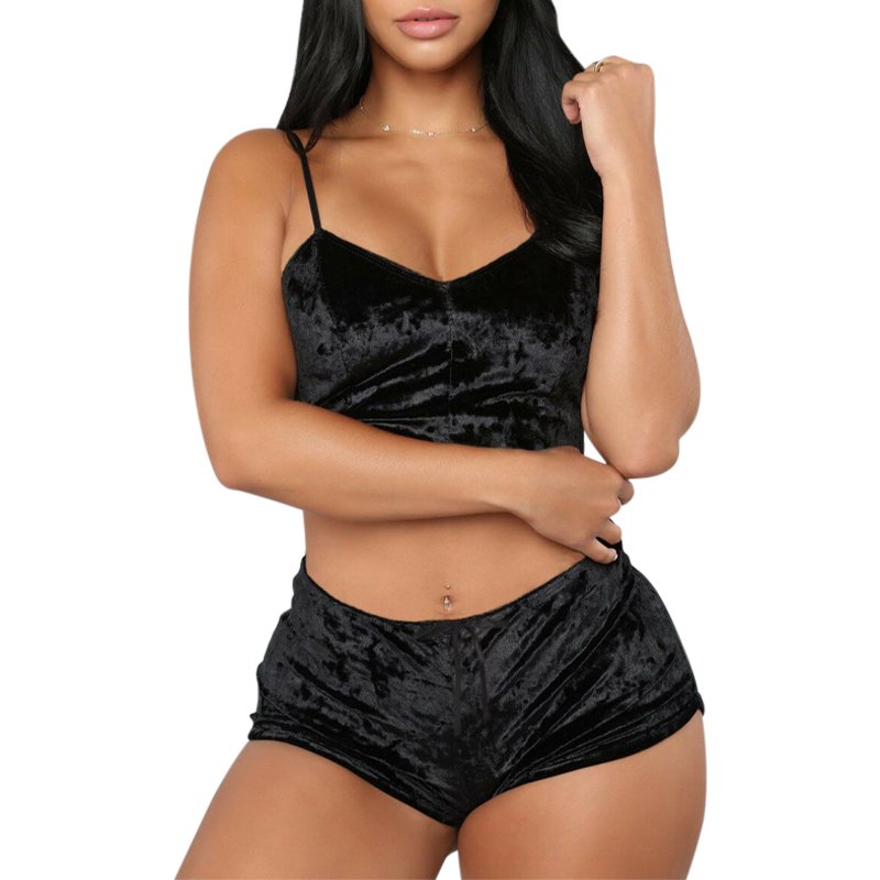Women's Sexy Slim-Fit V-Neck Lingerie Multi-Color Casual Two-Piece Underwear Set Sleeveless Top and Shorts for Summer