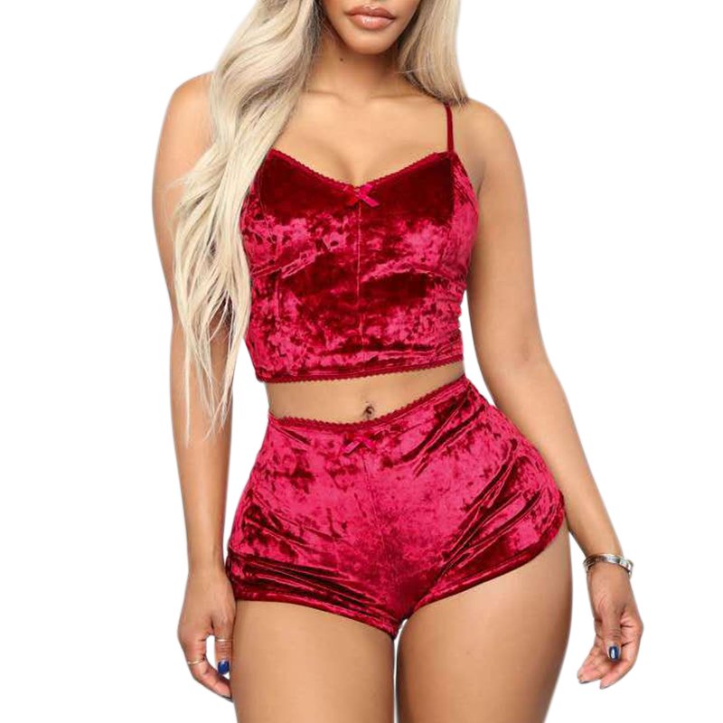 Women's Sexy Slim-Fit V-Neck Lingerie Multi-Color Casual Two-Piece Underwear Set Sleeveless Top and Shorts for Summer