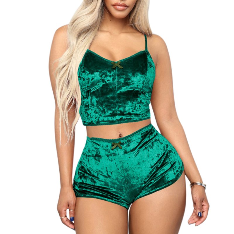 Women's Sexy Slim-Fit V-Neck Lingerie Multi-Color Casual Two-Piece Underwear Set Sleeveless Top and Shorts for Summer