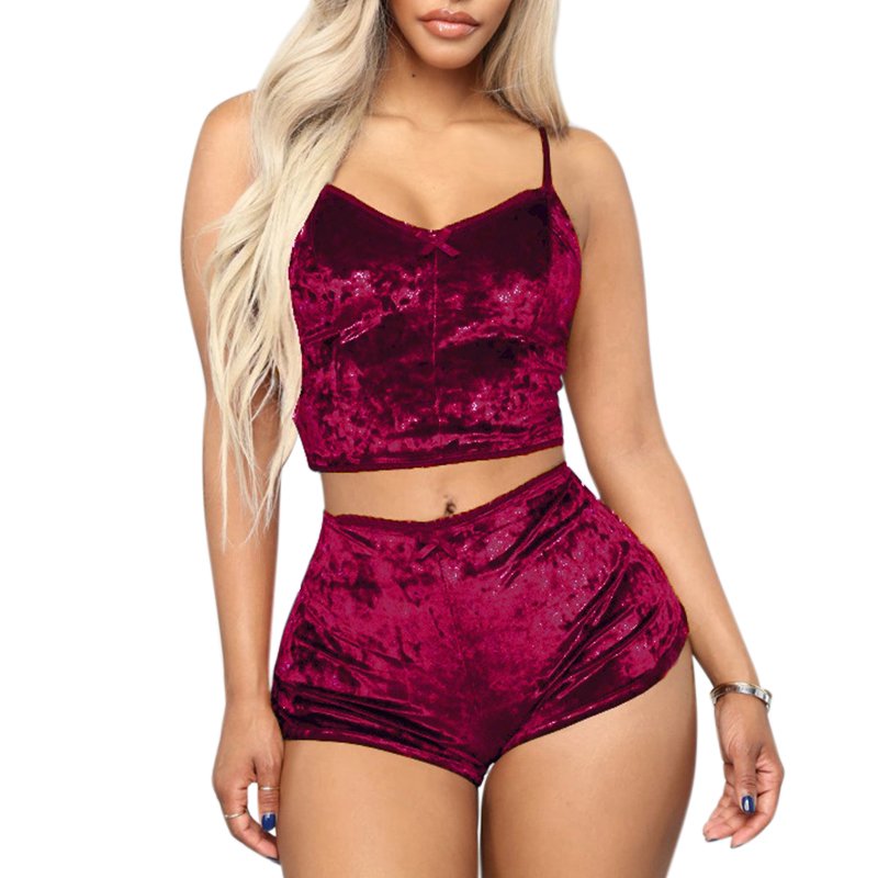 Women's Sexy Slim-Fit V-Neck Lingerie Multi-Color Casual Two-Piece Underwear Set Sleeveless Top and Shorts for Summer
