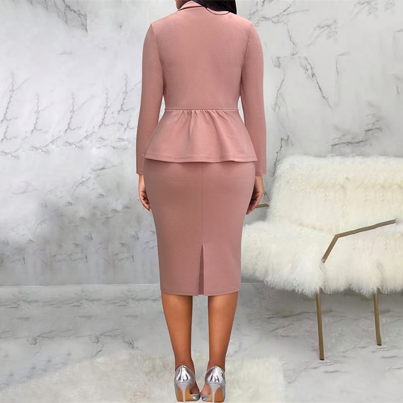 Women's 2 pcs sets conjuntos de mujer elegantes solid color lapel single-breasted blazer and pencil skirt suit