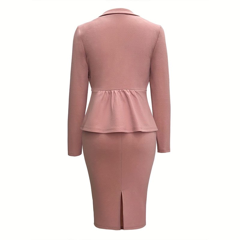 Women's 2 pcs sets conjuntos de mujer elegantes solid color lapel single-breasted blazer and pencil skirt suit