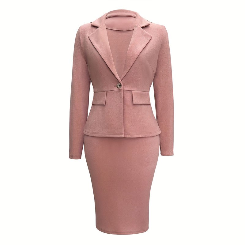 Women's 2 pcs sets conjuntos de mujer elegantes solid color lapel single-breasted blazer and pencil skirt suit