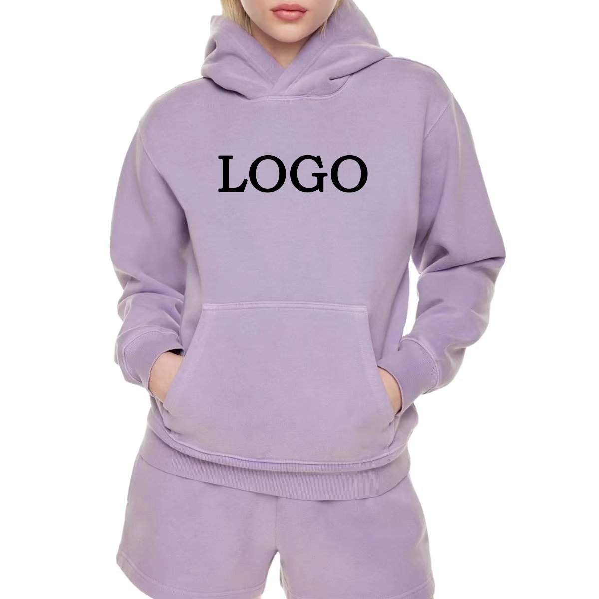 Custom color logo fleece terry shorts oversized women's hoodies & sweatshirts two piece set tracksuit for women&men