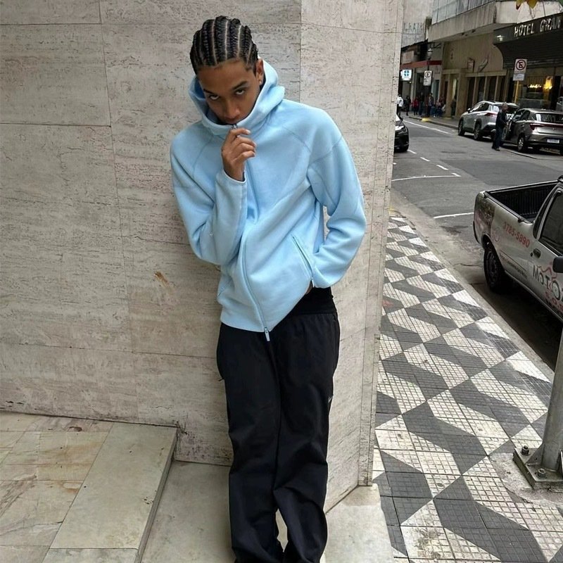 Men's Casual Sports Warm-Up Set Autumn Winter Fitness Clothes Loose-Fitting Hooded Jacket Outerwear with Sweatpants for Adults
