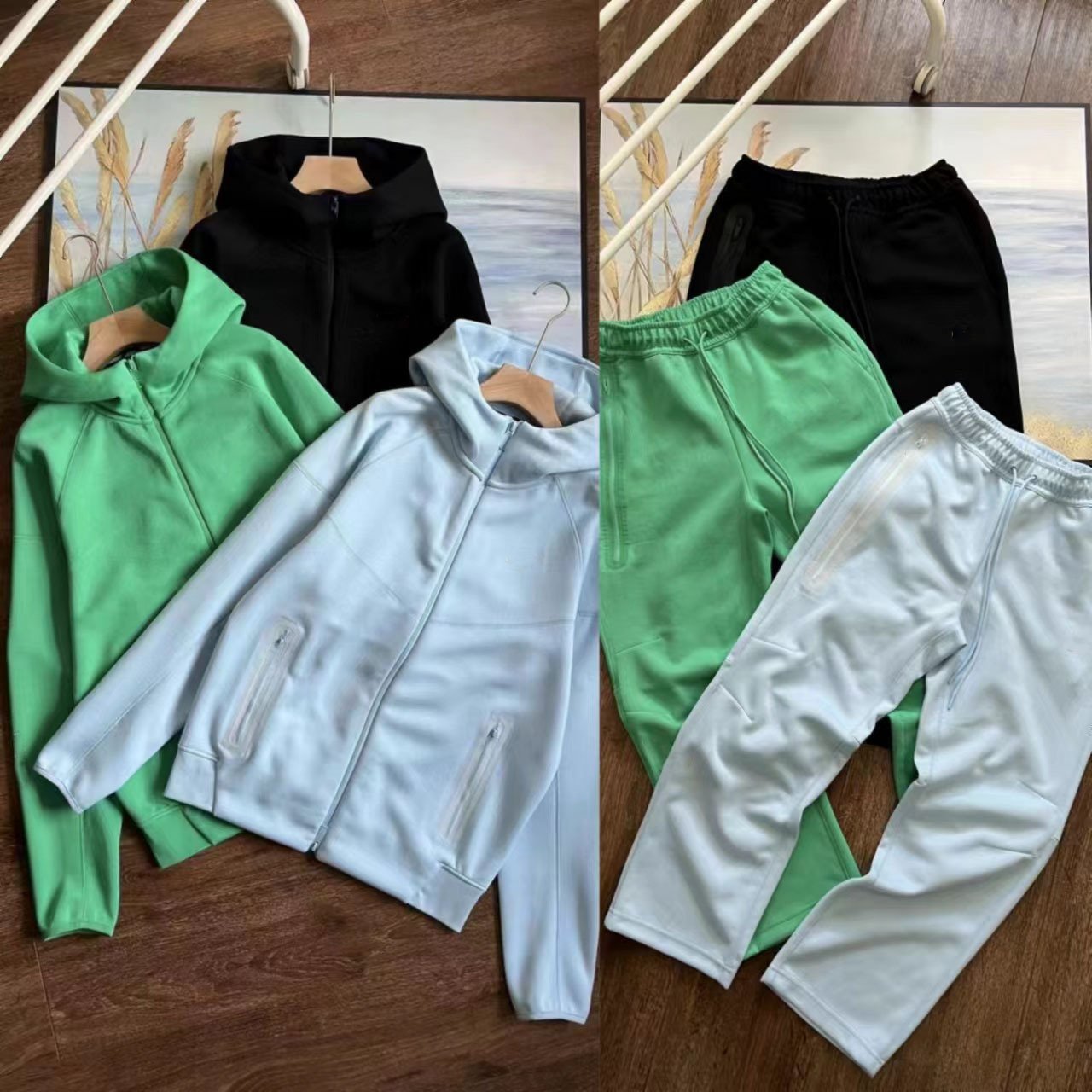 Men's Casual Sports Warm-Up Set Autumn Winter Fitness Clothes Loose-Fitting Hooded Jacket Outerwear with Sweatpants for Adults