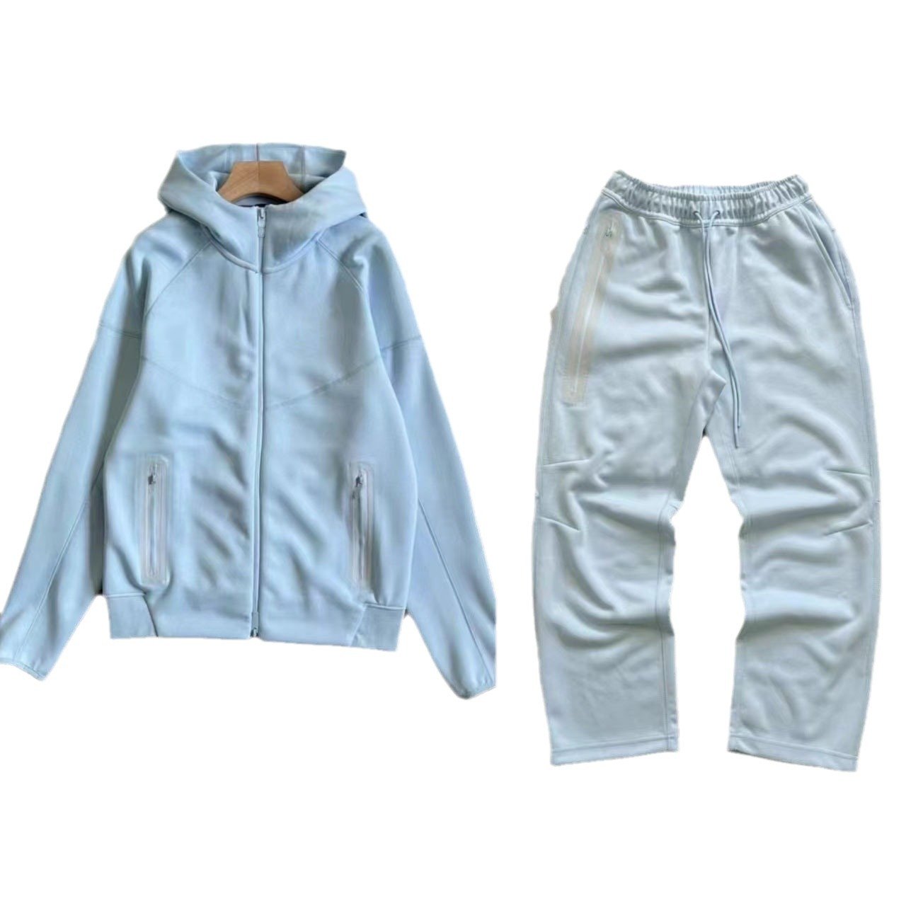 Men's Casual Sports Warm-Up Set Autumn Winter Fitness Clothes Loose-Fitting Hooded Jacket Outerwear with Sweatpants for Adults